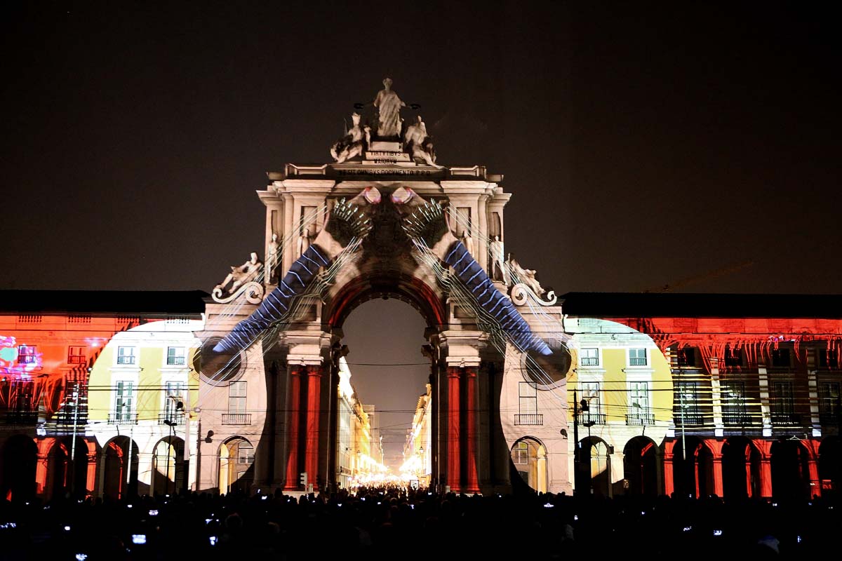 História de Lisboa em vídeo mapping, no Terreiro do Paço.