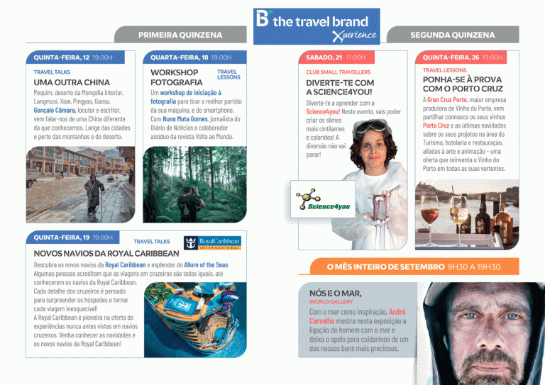 Eventos gratuitos e de entrada livre na agenda de setembro da B the travel brand Xperience