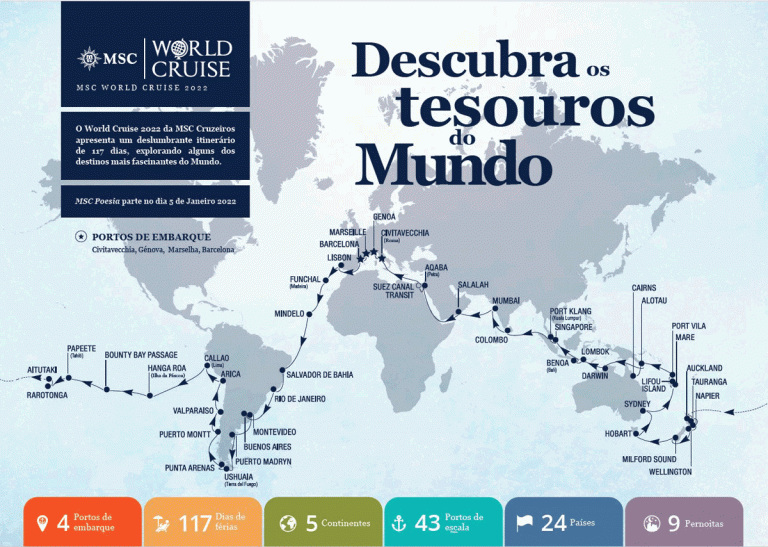 DESCUBRA 43 TESOUROS DO MUNDO NUM CRUZEIRO ÚNICO, SEM TER DE FAZER E DESFAZER AS MALAS!