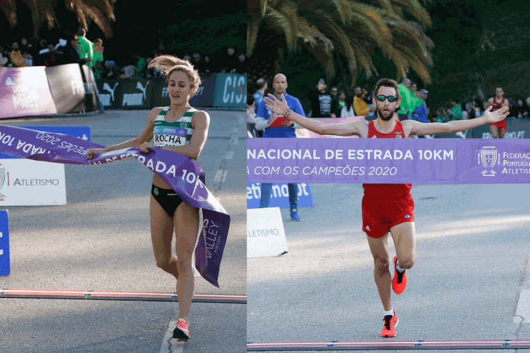 Samuel Barata, e Carla Salomé Rocha, campeões nacionais de atletismo de estrada