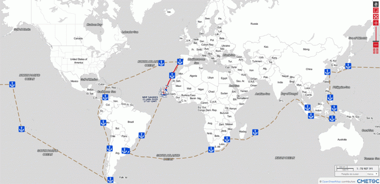 A viagem de circum-navegação do NRP Sagres já pode ser acompanhada em tempo real