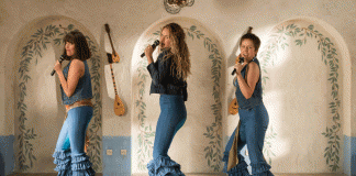 Young Tanya (JESSICA KEENAN WYNN), Young Donna (LILY JAMES) and Young Rosie (ALEXA DAVIES) in Mamma Mia! Here We Go Again.