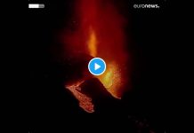 Vulcão em La Palma e lava