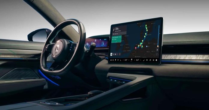 Conectividade Zeekr no interior do automóvel com sistema de navegação no ecrã central