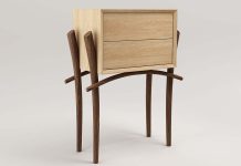 Design português mostra em Vancouver a força da Fileira Casa Peça de mobiliário em madeira de design português, com estrutura de linhas curvas e duas gavetas
