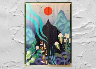 Exposição de Kruella cruza memória e identidade em “Preciso Me Encontrar” Exposição de Kruella com obra em pano representando montanhas, flores e um sol vermelho