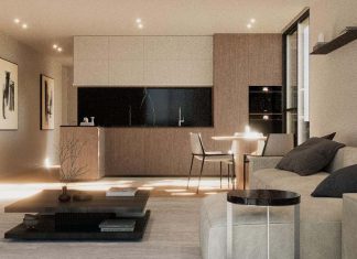 Vista da Bica leva nova habitação a uma zona de Odivelas em transformação Vista da Bica em Odivelas, imagem de projeto do interior de um apartamento com sala e cozinha em espaço integrado