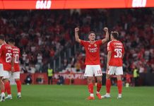 Benfica e Gil Vicente protagonizam noite de golos na Taça da Liga Sudakov de braços erguidos a festejar um golo no encontro entre Benfica e Gil Vicente, no Estádio da Luz