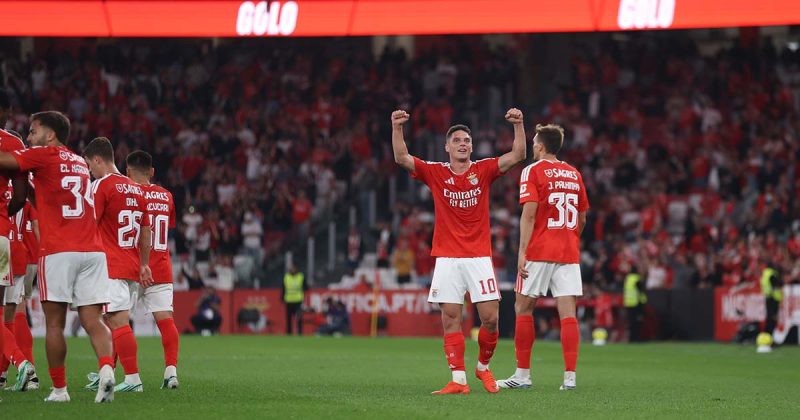 Sudakov de bra&ccedil;os erguidos a festejar um golo no encontro entre Benfica e Gil Vicente, no Est&aacute;dio da Luz