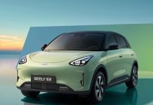 Geely E2 conquista cinco estrelas em dois dos mais exigentes testes de segurança automóvel Geely E2 verde-claro visto de frente e de lado, compacto elétrico com cinco estrelas Euro NCAP e ANCAP