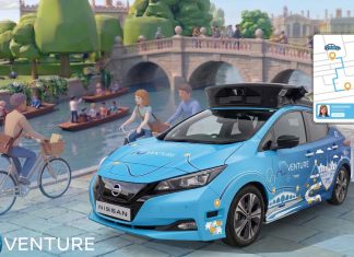 Nissan leva carros sem condutor às ruas do Reino Unido para estudar como poderão servir as cidades Nissan LEAF do projeto ADventure ilustrado num cenário urbano de Cambridge, com tecnologia de condução autónoma