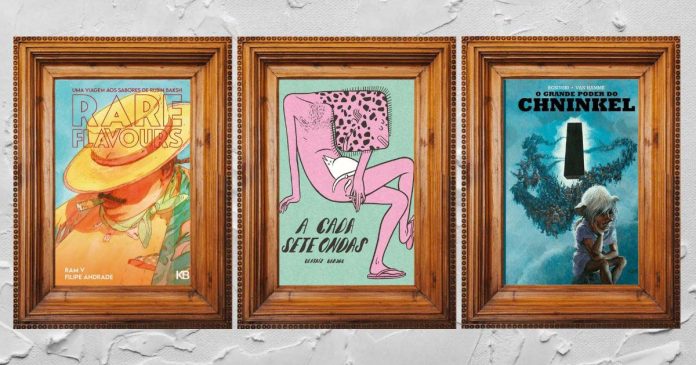 Capas de Rare Flavours, A Cada Sete Ondas e O Grande Poder de Chninkel, obras vencedoras dos Prémios de Banda Desenhada da Amadora 2026